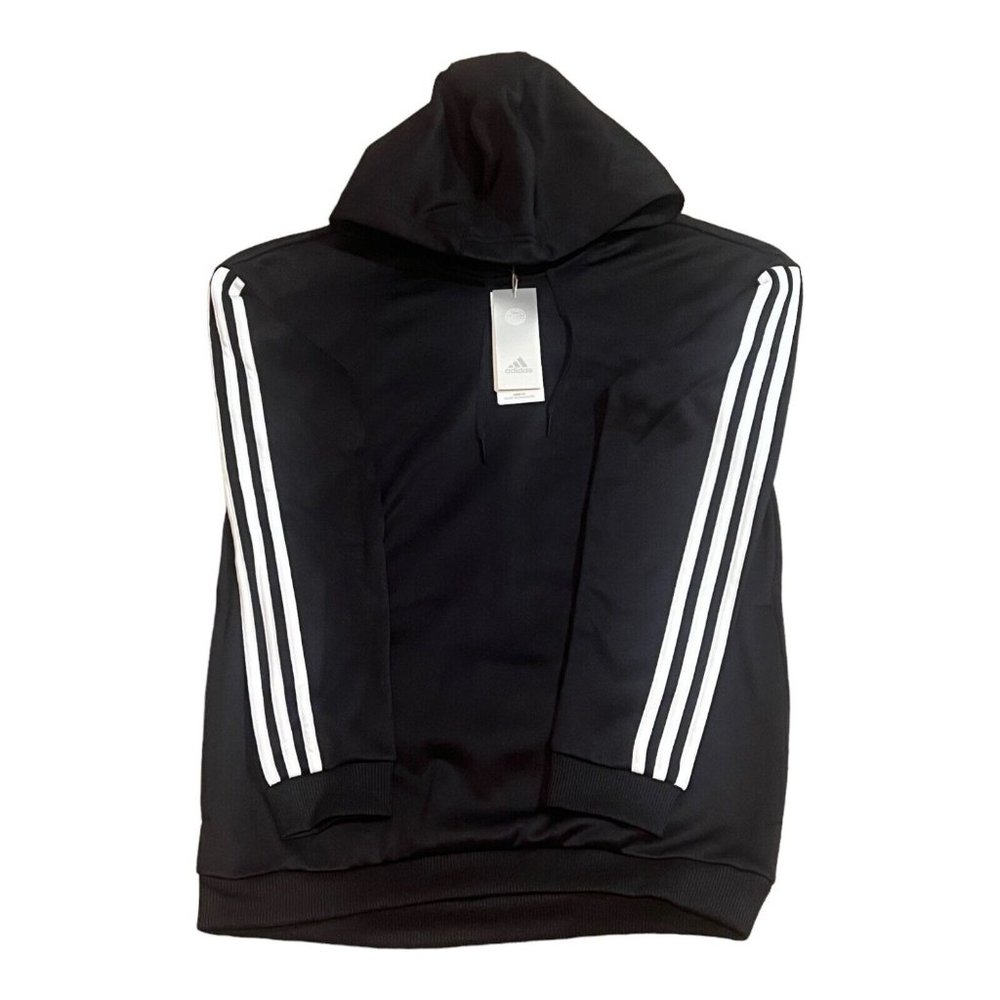 adidas Women's 3 Stripe Black Gear Up Hooded Pullover Sweatshirt Size XS NWT